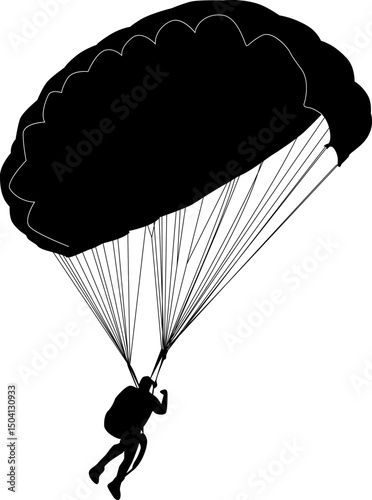 Skydiving silhouette adventure extreme sports parachute freefall aerial descent gravity harness equipment jump flight wind air