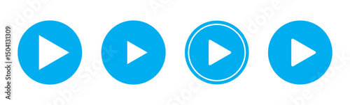 Play button icon set. Start audio or video action symbol. Video player concept. Blue Play button Icon. Elements for video player. Push, start, click or record button. video player icon in blue colour.