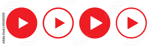 Play button icon set. Start audio or video action symbol. Video player concept . Red Play button Icon. Elements for video player. Push, start, click or record button. video player icon in red colour.