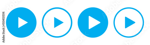 Play button icon set. Start audio or video action symbol. Video player concept. Blue Play button Icon. Elements for video player. Push, start, click or record button. video player icon in blue colour.