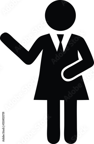 Simple black icon of a businesswoman presenting or explaining