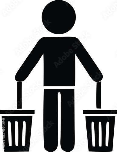 Person carrying two waste bins recycling symbol pictogram