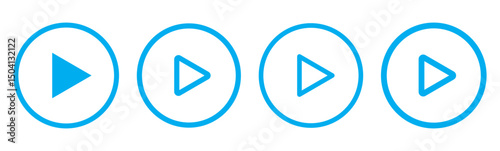Play button icon set. Start audio or video action symbol. Video player concept. Blue Play button Icon. Elements for video player. Push, start, click or record button. video player icon in blue colour.