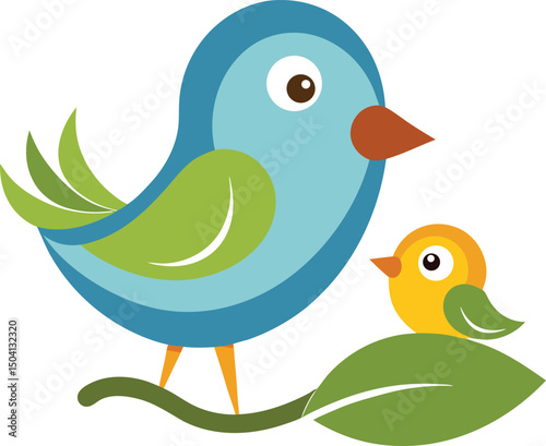 a mother bird take care its child bird vector design