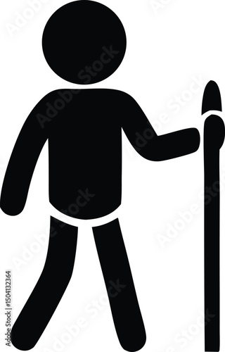 Simple black silhouette of a person walking with a stick
