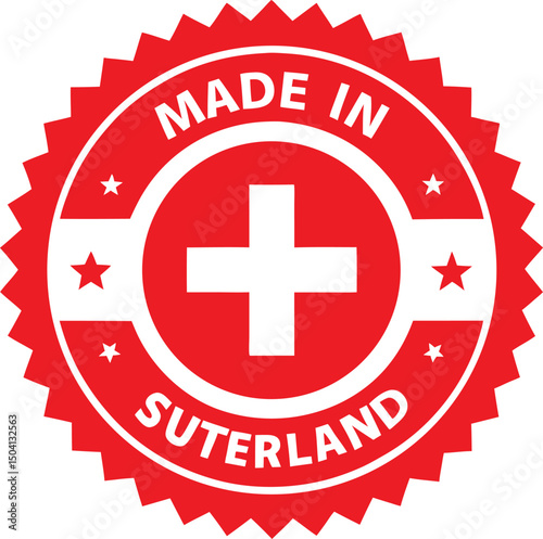 Red made in suterland seal with swiss cross and stars