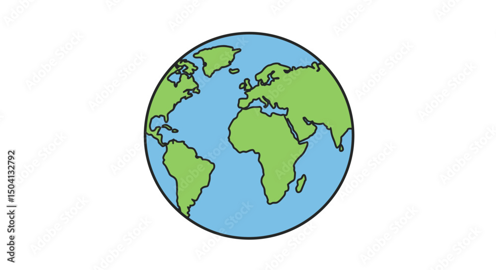 Cartoon Illustration of Earth Globe Continents, Oceans, and World Map Cartoon Illustration of Earth Globe Continents, Oceans, and World Map