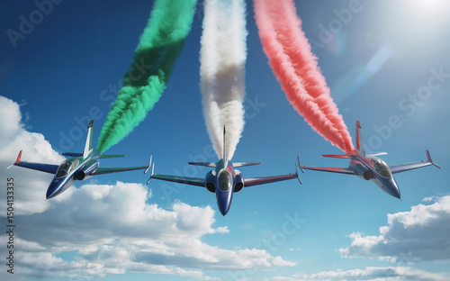 Italian Aerobatic Jet Team Flying with Flag Smoke Trails