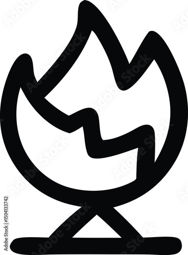 Simple black and white campfire icon illustration for design projects