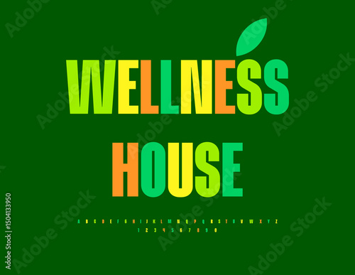 Vector Healthy template Wellness House. Elegant Colorful Font. Stylish Alphabet Letters and Numbers set.