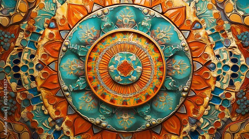 Fototapeta premium Ceramic tile surface with colorful, intricate patterns