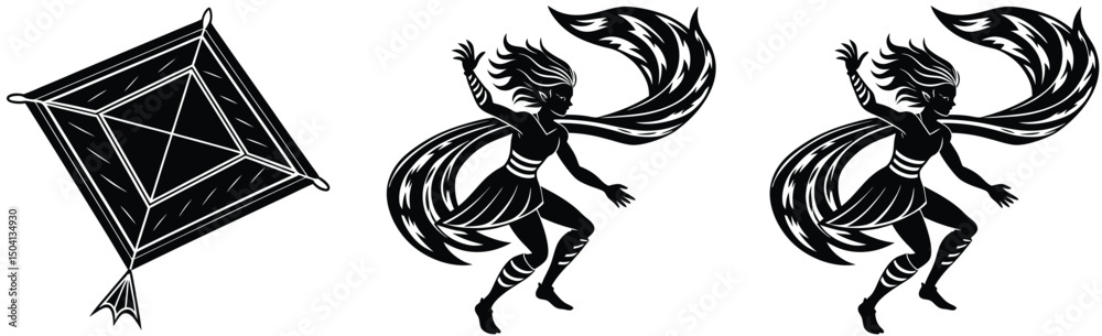 Fototapeta premium Graphic elements fantasy characters and gods eye amulet and white minimalist style