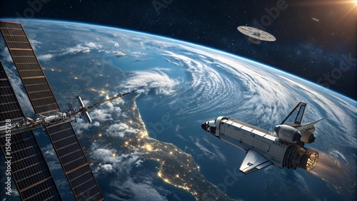 Wallpaper Mural Ultra-Realistic Space Shuttle Orbiting Earth in Stunning 8K Detail V3 Torontodigital.ca