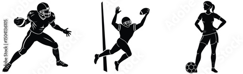 Vector illustration of football and soccer players in action and white silhouettes