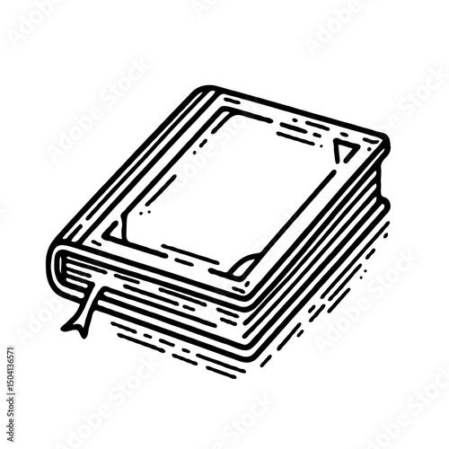 hand drawn sketch, open book with blank pages. 
Closed Book with Bookmark, Line Art Illustration.
Hand-drawn illustration of a hand writing in a notebook