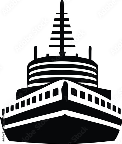 Black and white illustration of a large passenger ship or ferry boat