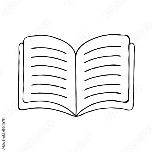 hand drawn sketch, open book with blank pages. 
Closed Book with Bookmark, Line Art Illustration.
Hand-drawn illustration of a hand writing in a notebook