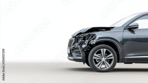 Damaged Car Front View after Collision with Visible Dents and Scratches
