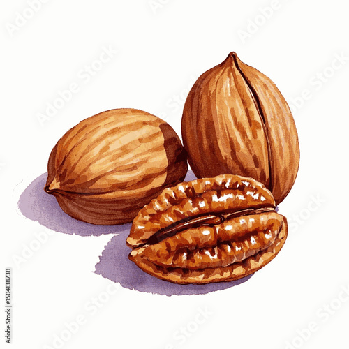 Native Nectar: Watercolor Shell pecan isolated watercolor vector illustration svg