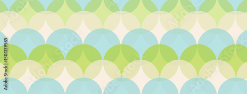 Abstract banner with overlapping circles pattern in soft blue, green, and beige tones. Minimal geometric background for covers, templates, flyers, web design. Vector illustration