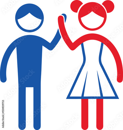 Simple illustration of a boy and girl high fiving each other