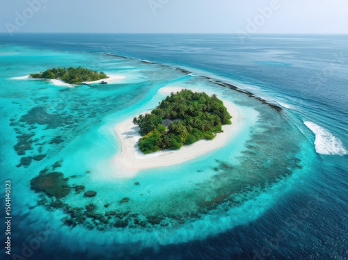 Aerial view of a beautiful tropical island with white sandy beaches and turquoise clear water