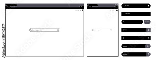 browser window Website mockup template with frames for PC, laptop, tablet, and mobile PNG. Includes light, dark, and night modes. Vector illustration for UI and web design presentations.	