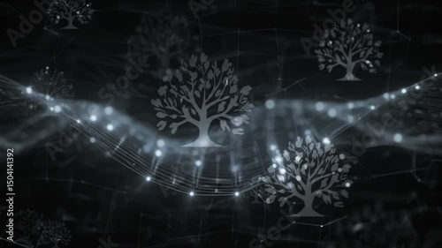 Abstract Wave Animation Glowing Trees and Networked Connections