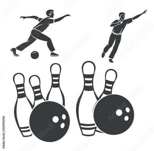 Bowling ball striking pins, a fun sport game illustration