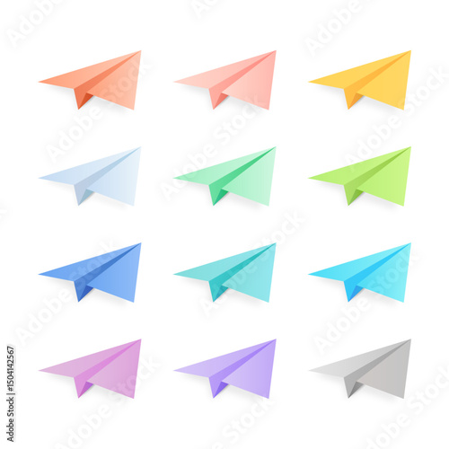 Origami plane set isolated on a white background.	