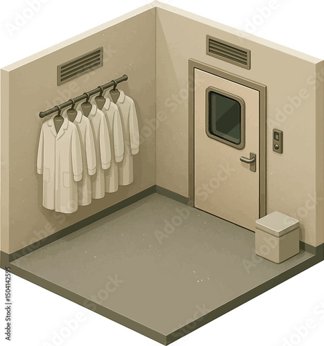 Isometric room of Cleanroom gowning area