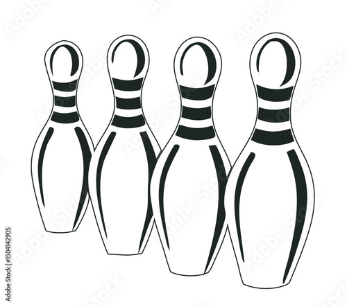 Red and blue bowling pins with a ball, isolated vector illustration