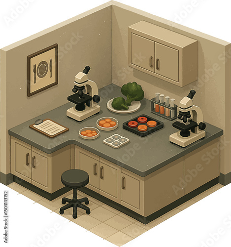 Isometric view of Food microbiology laboratory room
