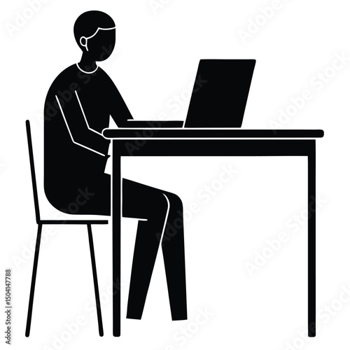 Working on Laptop at Contemporary Office Desk