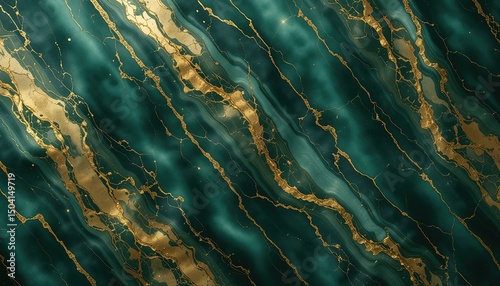 Emerald green marble with golden veins, a luxurious and elegant
