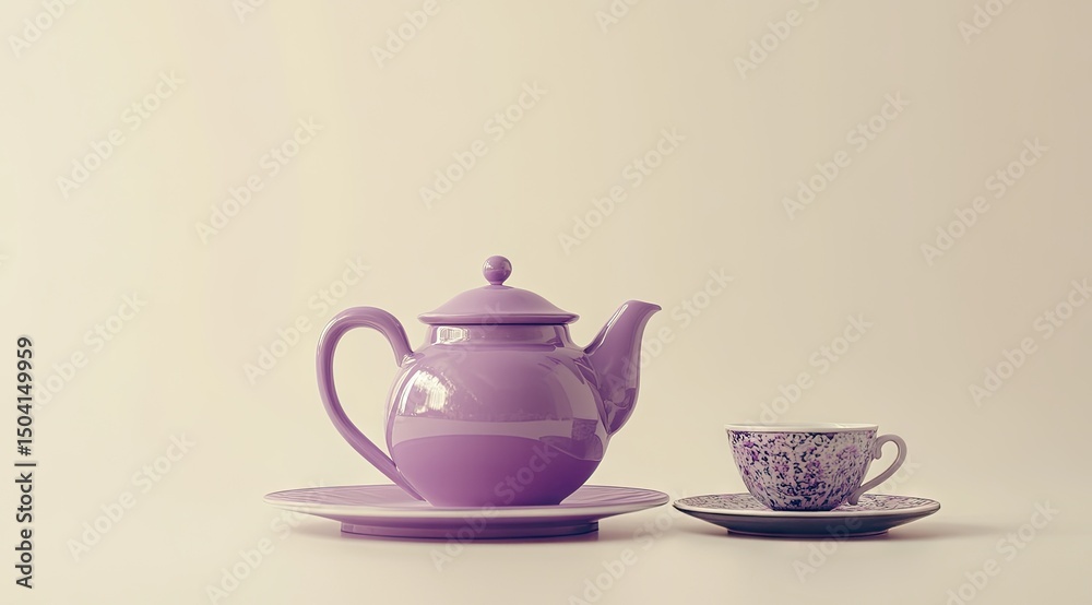 Fototapeta premium Lavender tea set on a plain background