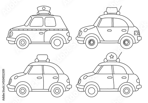 Police Car Coloring Pages – Fun Line Art Collection of 4 Different Law Enforcement Vehicles for Kids