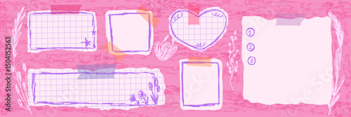 Vision board template with diary pad paper and whashi tape stickers in pink color