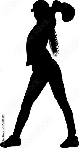 Silhouette athletic female baseball player strong powerful pose dynamic action sports energetic girl youth energy movement active healthy lifestyle fitness