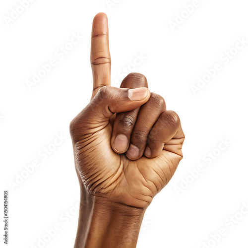 Black hand gesturing number one isolated on a white background png ai generated