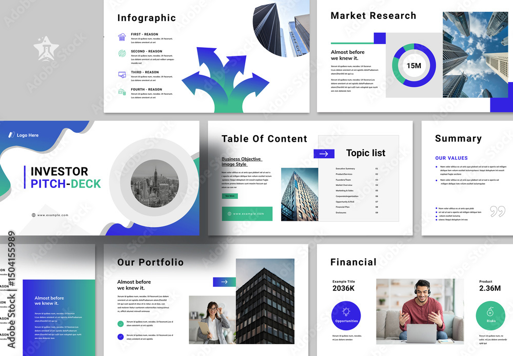 Investor Pitch Deck Presentation Layout Stock Template | Adobe Stock