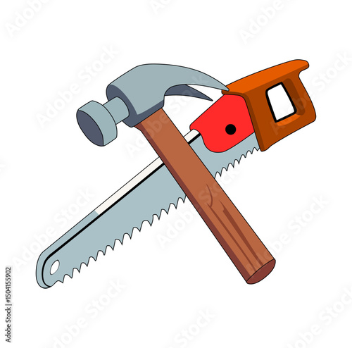Cartoon Icon Hammer and Shaw Digital Source Vectors Illustration 