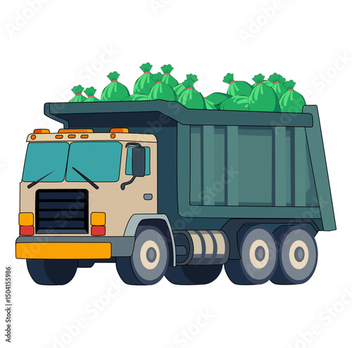 Cartoon Garbage Trash Truck Digital Icon Source Vectors Illustration 