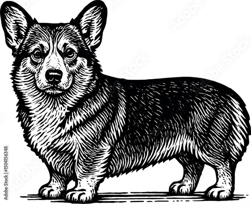 Pembroke Welsh Corgi full body side view and facing towards the front vector black silhouette cricut print design isolated on a plain white background