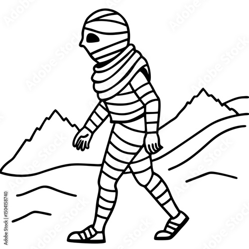 Mummy Walking in Desert – Vector on White Background