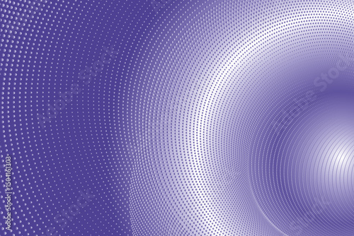 Dynamic purple colored halftone dots: abstract wave patterns for technology and sound, particle wave motion, and halftone gradient on a black background.