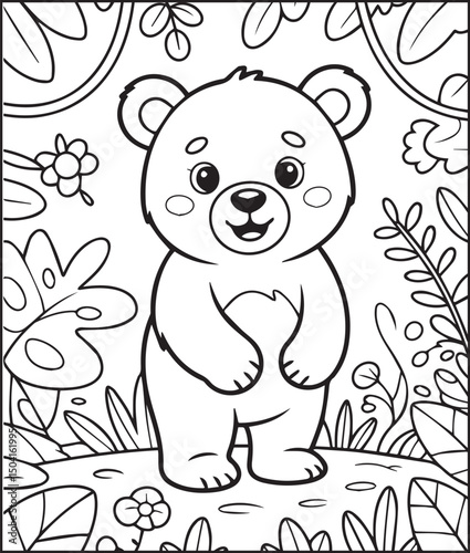 Cute cartoon bear drawing line art vector for children animal coloring book design