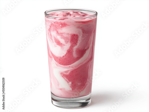 Wallpaper Mural Clear sleek tall glass with strawberry yogurt smoothie, layered with yogurt swirl and strawberry puree, isolated on bright white background, shadow-free
 Torontodigital.ca