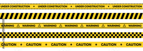 Caution stripe vector illustration with yellow and black diagonal safety lines. High-contrast hazard warning design for construction zones road signs and safety alerts. Ideal for caution and danger.	