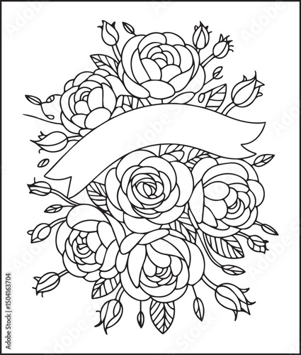 Relaxing bloom rose flower outline vector artwork for coloring page or book design